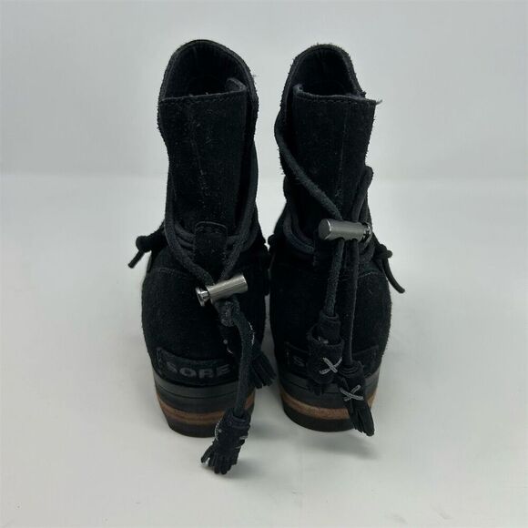 Sorel Farah Black Suede Pull On Ankle Boots Size 7.5 Back Tassel Design - Picture 8 of 12